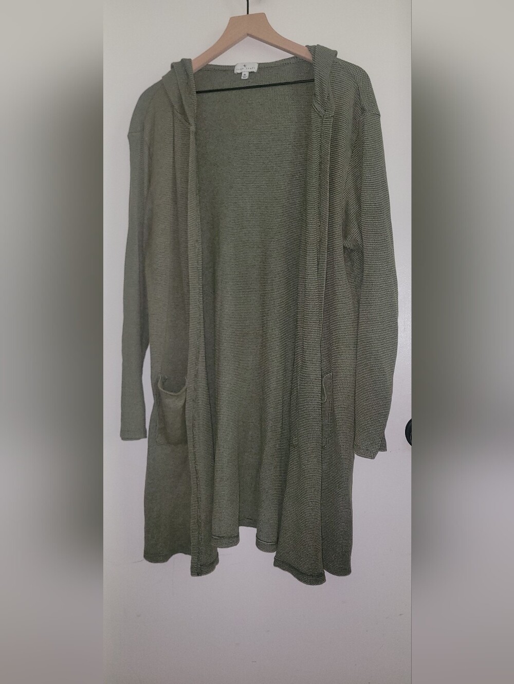 True Craft Lightweight Olive Green Hooded Open-Front Sweater